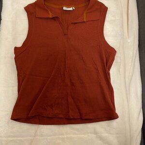 Frank And Oak Ribbed Polo Tank Top - Size XL - Deep Orange